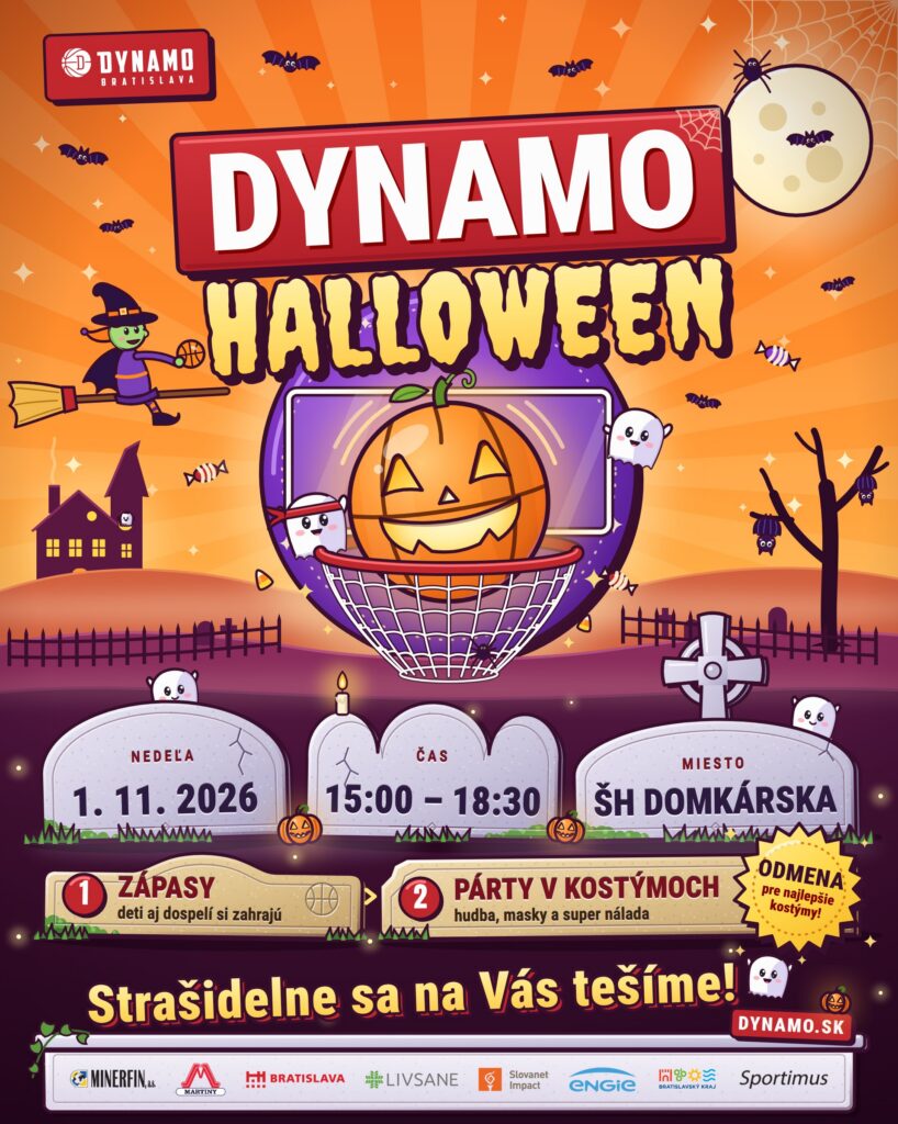 Plagát DYNAMO Halloween párty, nedeľa 1. 11. 2026, 15:00–18:30, ŠH Domkárska